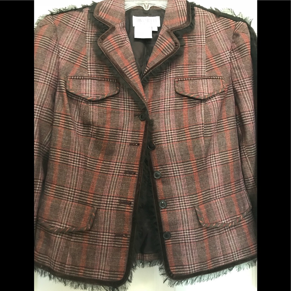 Petite Brown & Burgundy Plaid Blazer
